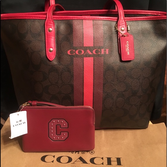 Coach Handbags - Coach Varsity Stripe Red signature + C Wallet SET